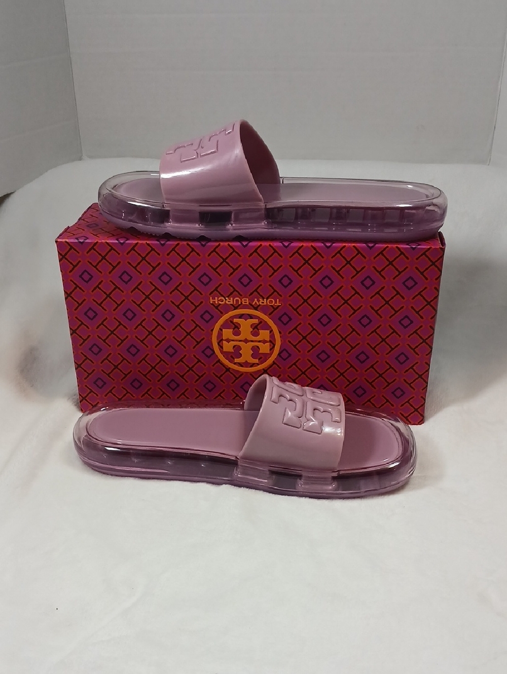 Tory Burch Bubble  Lilac/Lavender  Logo Jelly Slide Sandals Sz 10